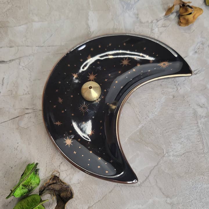 My Magic Place Shop - Wholesale Incense Holder - Ceramic Moon Plate Incense Burner Moon and Stars Plate Altar6
