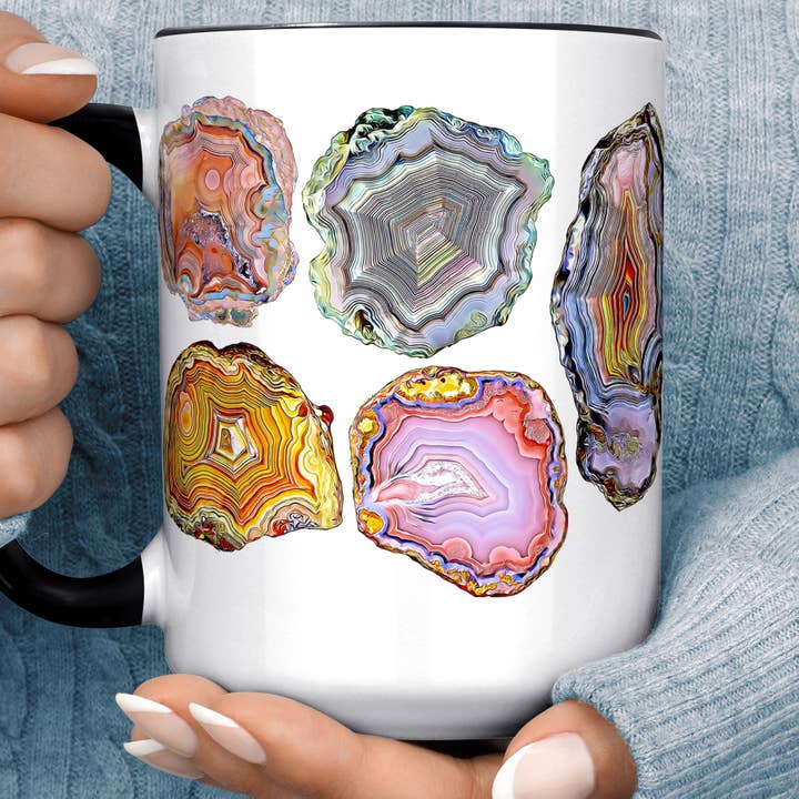 Crystal Coffee Mug Agate Slices Geode Design Printed Around for wholesale by Foxy Mug