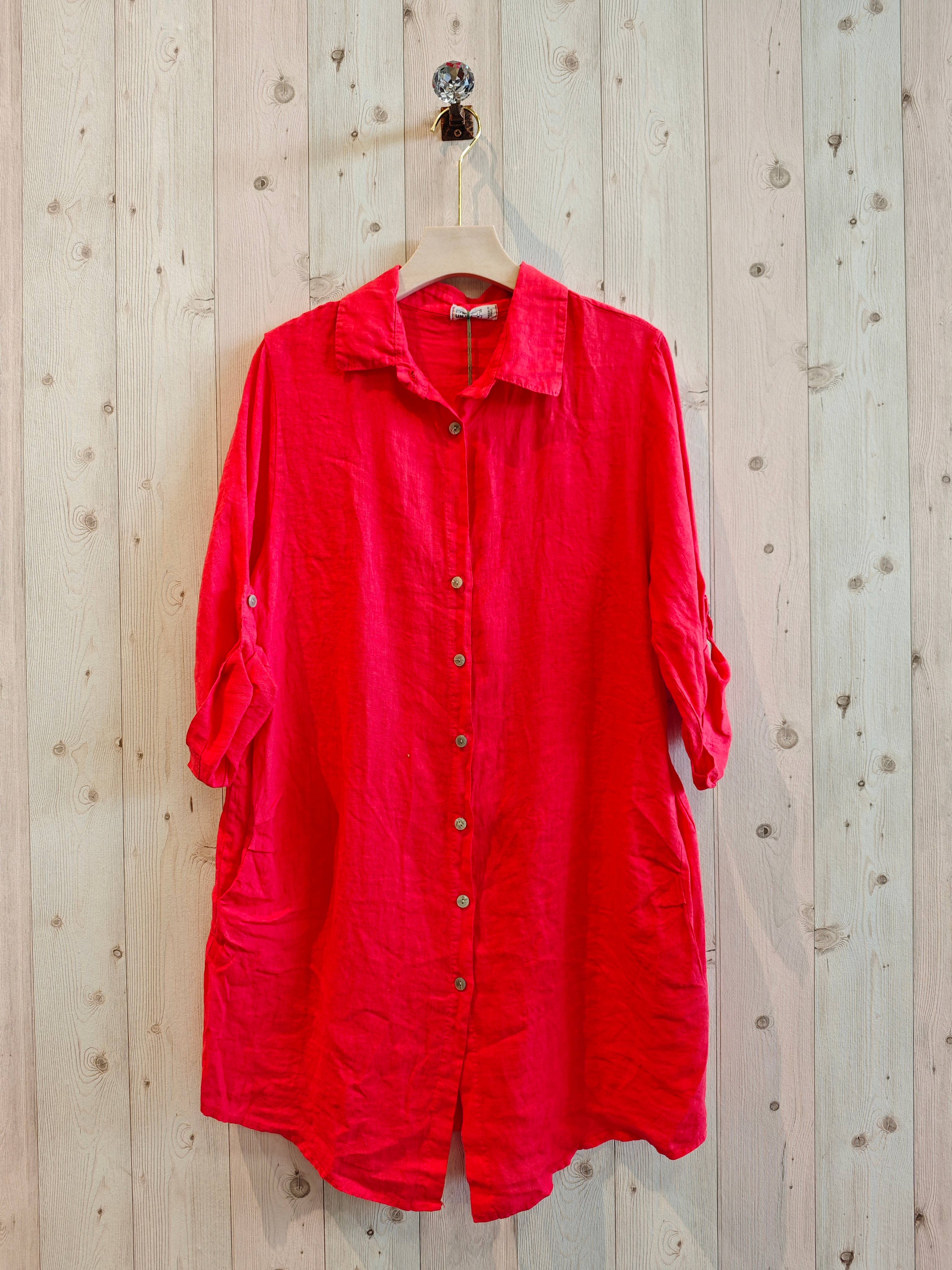 Linen & More – Engroshandel Skjorte med buttondown – til kvinder – REF 89075 kort skjortekjole i 100 % hør0