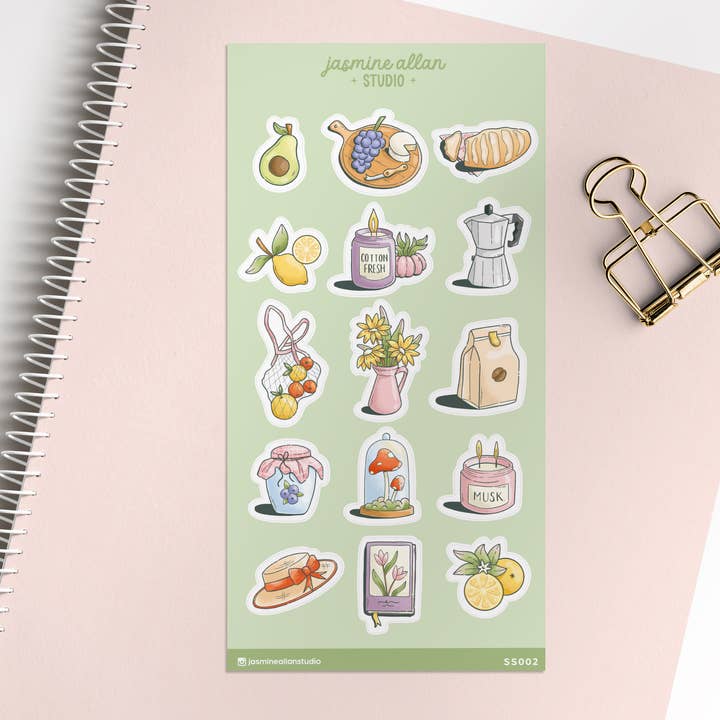 Little Things Sticker Sheet, Cottagecore Stickers for wholesale by Jasmine Allan Studio