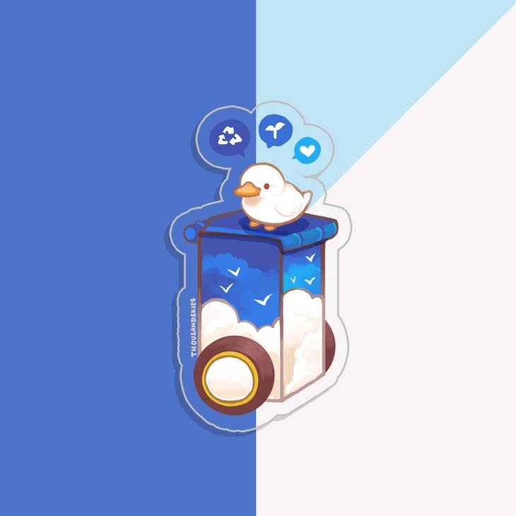 Thousand Skies - Wholesale Sticker - Vinyl Sticker (Transparent) Mr Duck and Recycling Bin