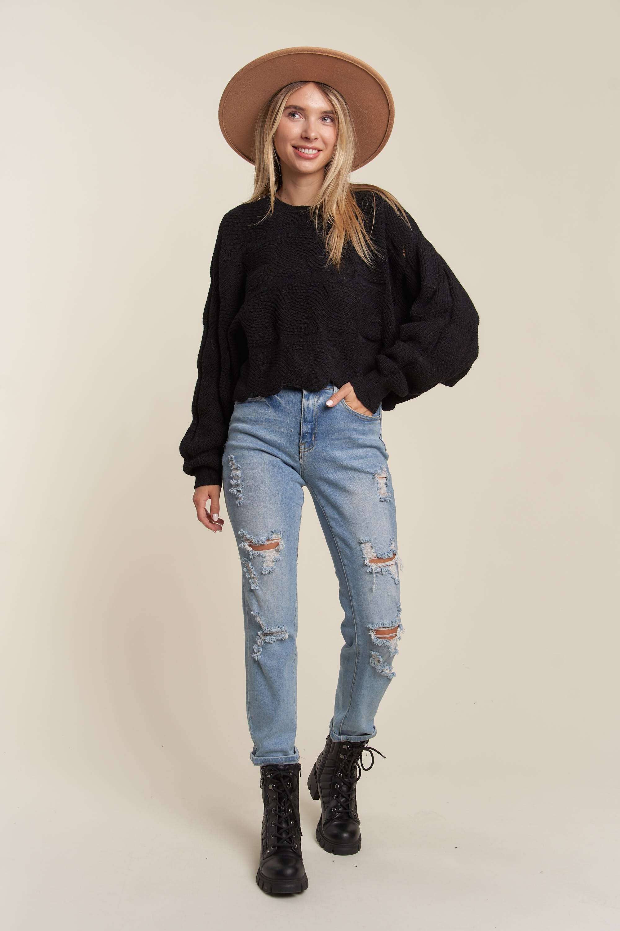 Madelyn – wholesale Pullovertröja - Dam – LESW3443-TRÖJA I LÖS PASSFORM MED KAMMUSSLINGSFÅLL9