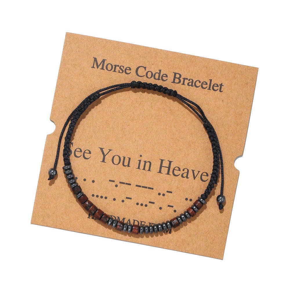 Mio Queena - Wholesale Woven/Braided Bracelet - Multi-style Hand-woven Wood Bead Morse Code Bracelet22