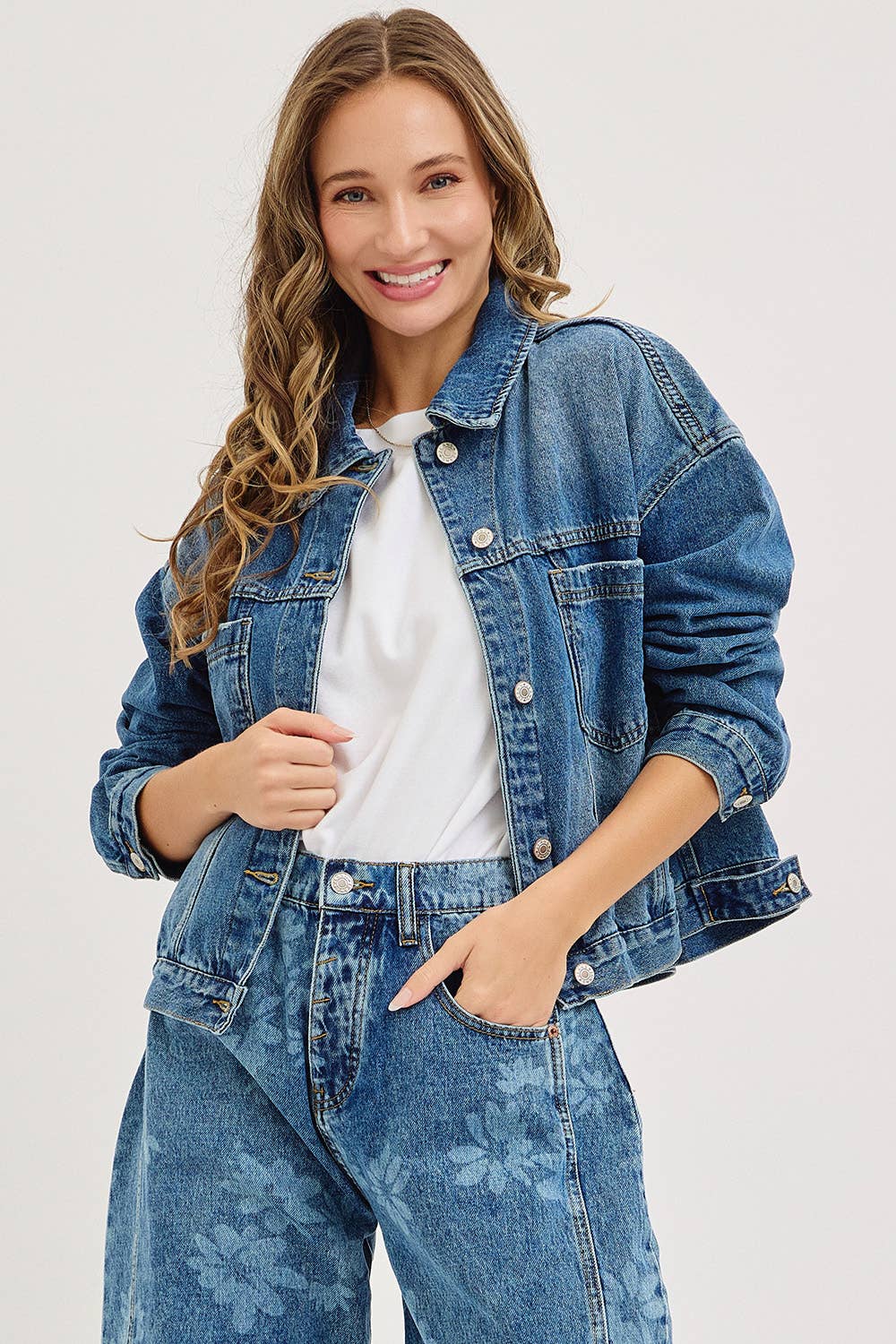 FLORAL PRINT DENIM BARREL JEANS for wholesale on Faire8