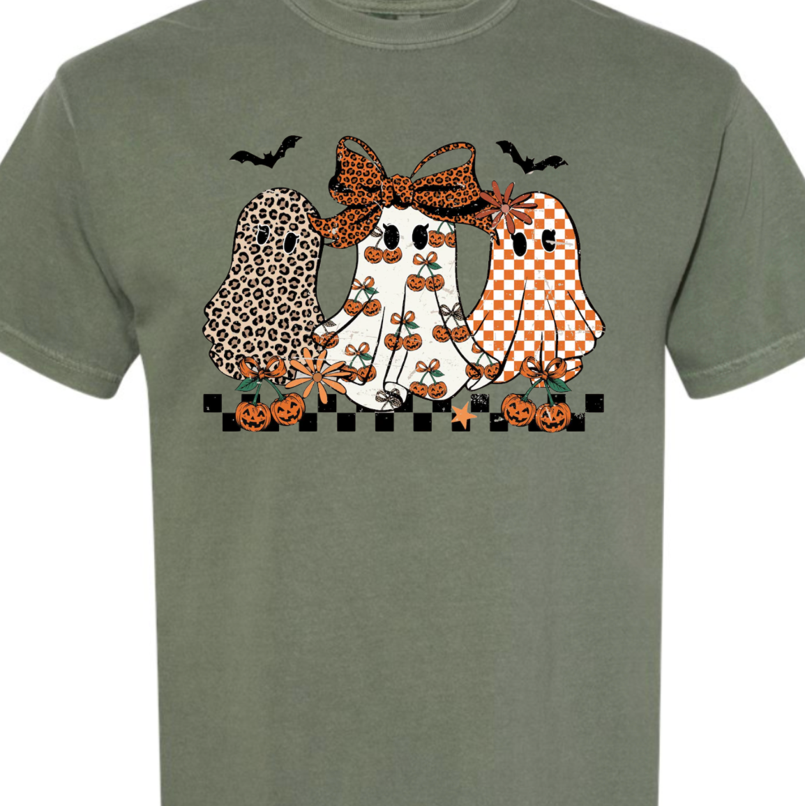 Kiki's Boutique – Engroshandel T-shirt med print - Dame – Leopard Græskar Spøgelse Komfort Farve T-shirt2
