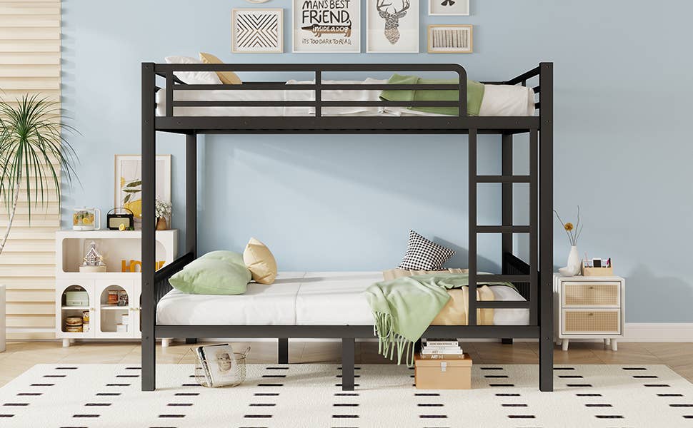 39F Inc. - Wholesale Bed - Queen Over Queen Metal Bunk Bed with Ladder, Black5