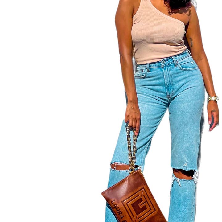 LF LOGO CLUTCH, BROWN for wholesale by Laura Faye, LLC