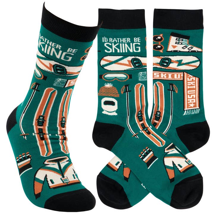 I'd Rather Be Skiing Socks for wholesale by Primitives by Kathy