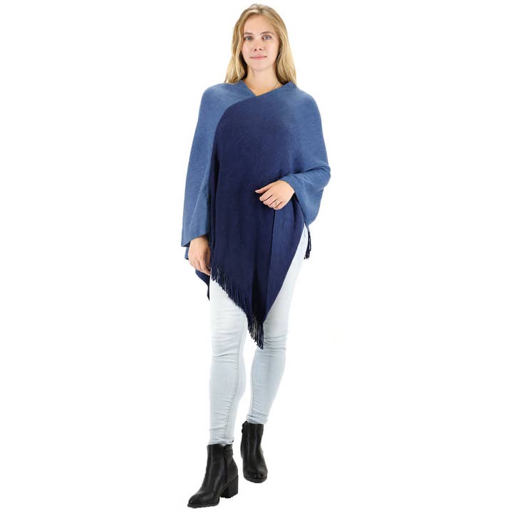 TAPA fashion - Venta al por mayor Poncho - Mujer - PONCHO 316 CON FLECOS DEGRADADOS EN DOS TONOS (6 PIEZAS)