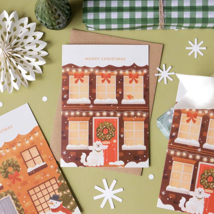 Hopscotch Paper Co. - Wholesale Christmas Card - Cozy Christmas House, Boxed Christmas Card Packs