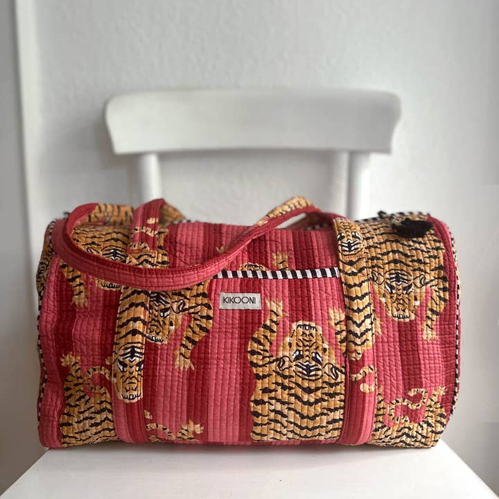 Bolsa grande de algodão artesanal "Poppy Tiger Red" por atacado de kikooni