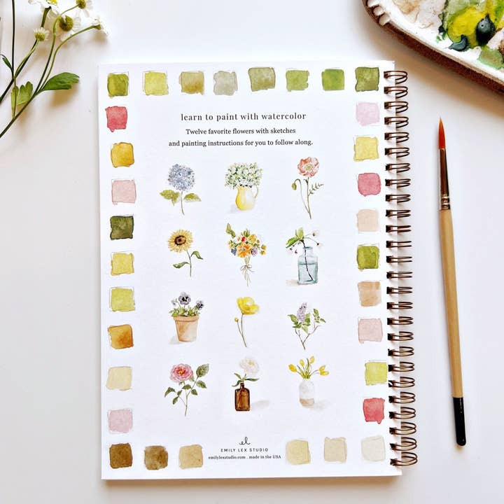 emily lex studio - Venta al por mayor Cuadernos/blocs de dibujo - preventa del libro de trabajo de acuarela de flores1