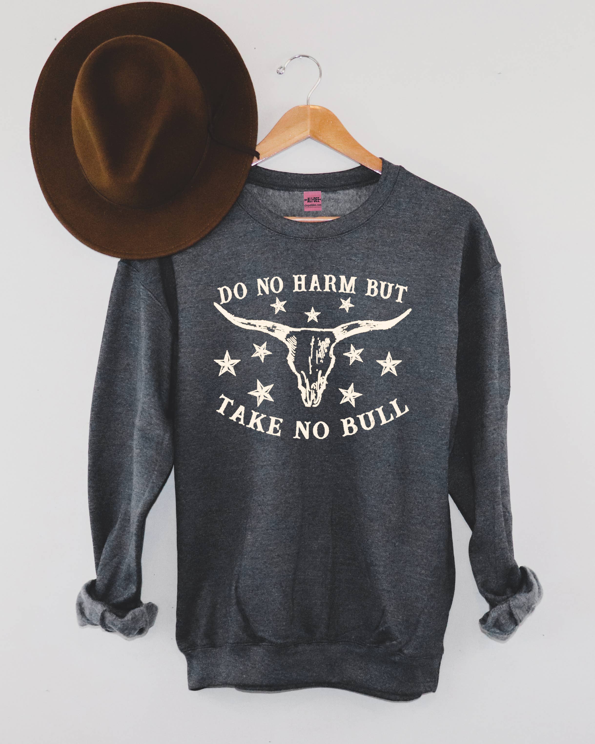 Ali Dee - Wholesale Graphic Sweatshirt - Women's - Do No Harm Western Sweatshirt - Heather Charcoal