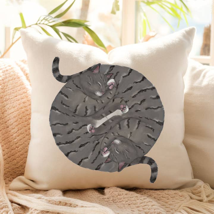 Almofada de Gatos Tigrados Gémeos a Dormir por atacado de MerikaArt