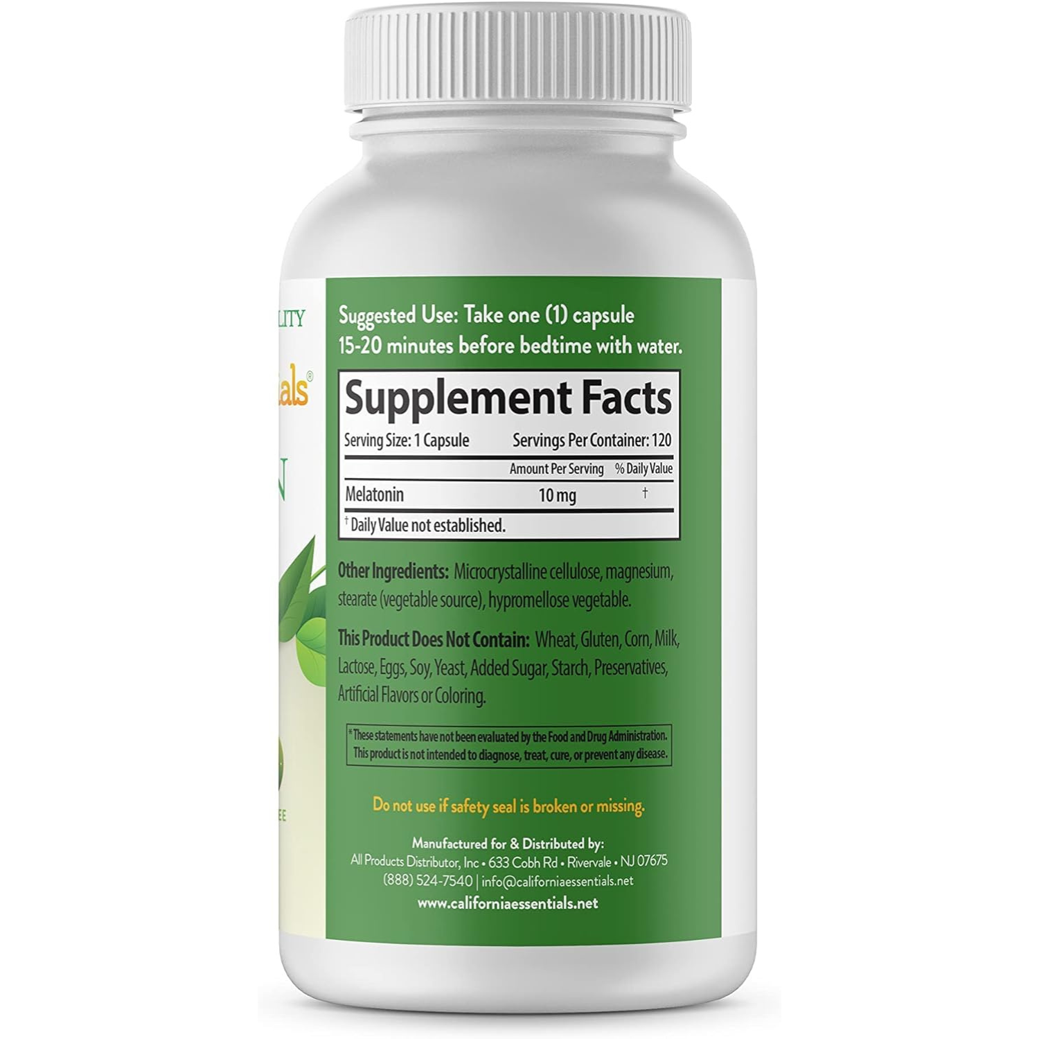 California Essentials - Wholesale Oral Supplement/Vitamin - Melatonin Natural Sleep Aid Supplement - 10mg Gluten Free1