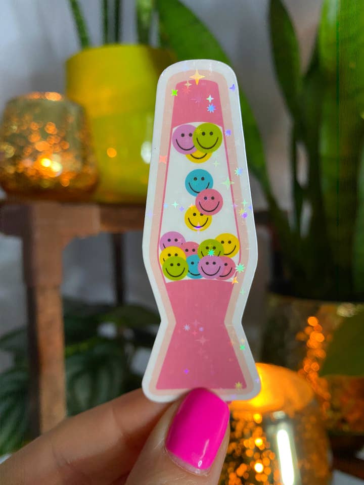 90s lava lamp smiley face sticker (holographic) for wholesale by Party Like A King