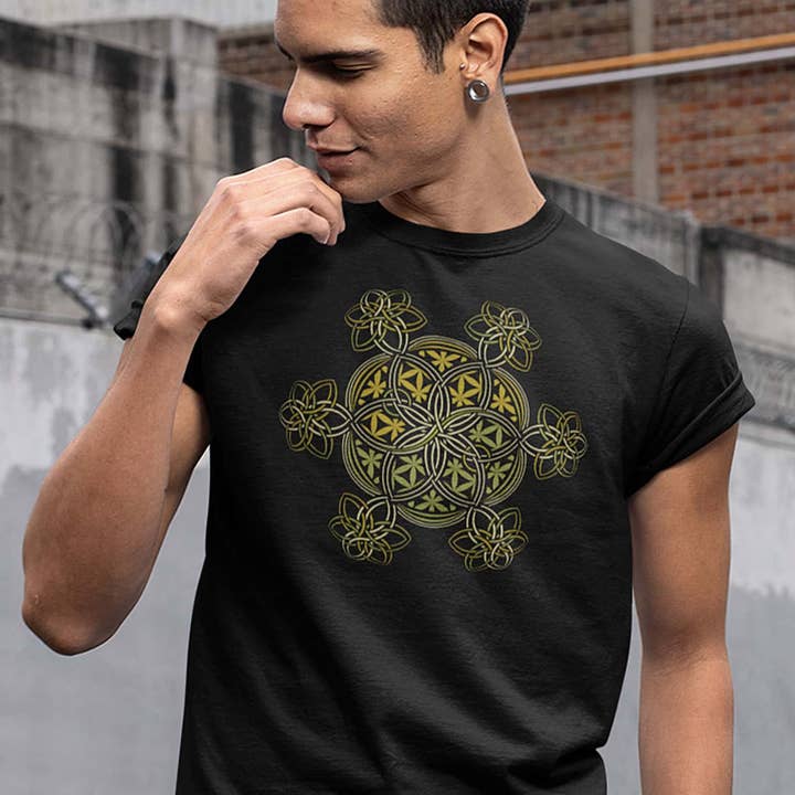 Flower Of Life - YinYang gjord på beställning män T-shirt - svart för wholesale av symbolika