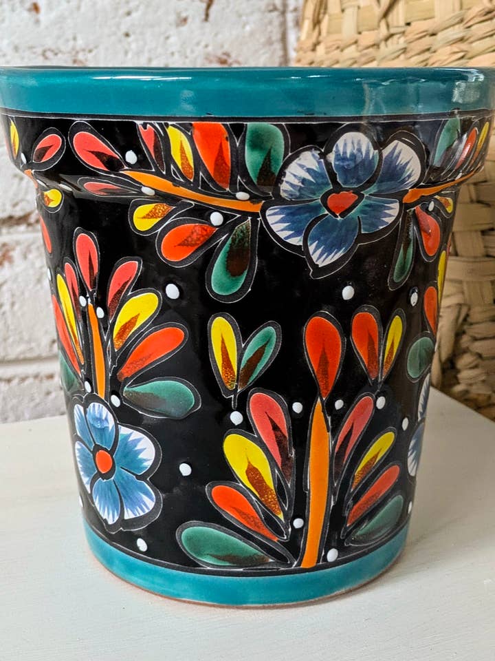 Themed Talavera Pot 7" Flower Design Style 7 for wholesale by Craftway