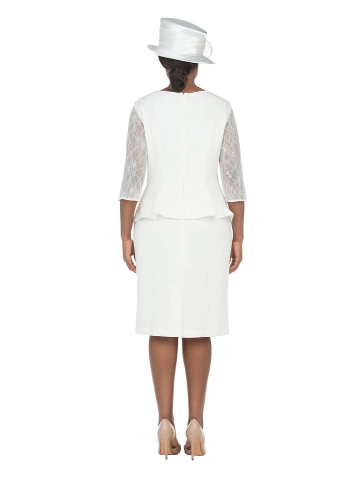 OFF WHITE 3/4 Slv Shift Drs w/ Peplum Waist and Sequins-Plus for wholesale on Faire1