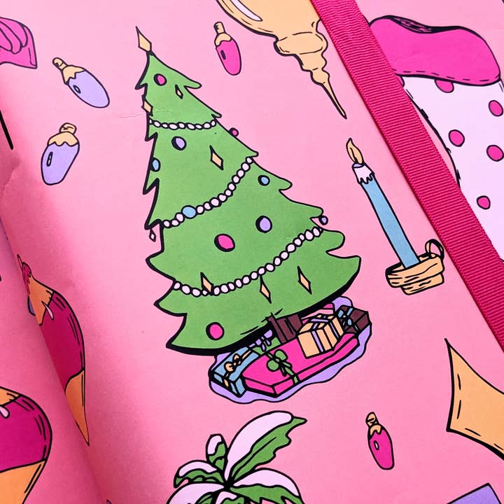 Mary Felker Art and Design - Wholesale Flat Wrap - Flamingo Pink Christmas Wrapping Paper, Colorful Gift Wrap