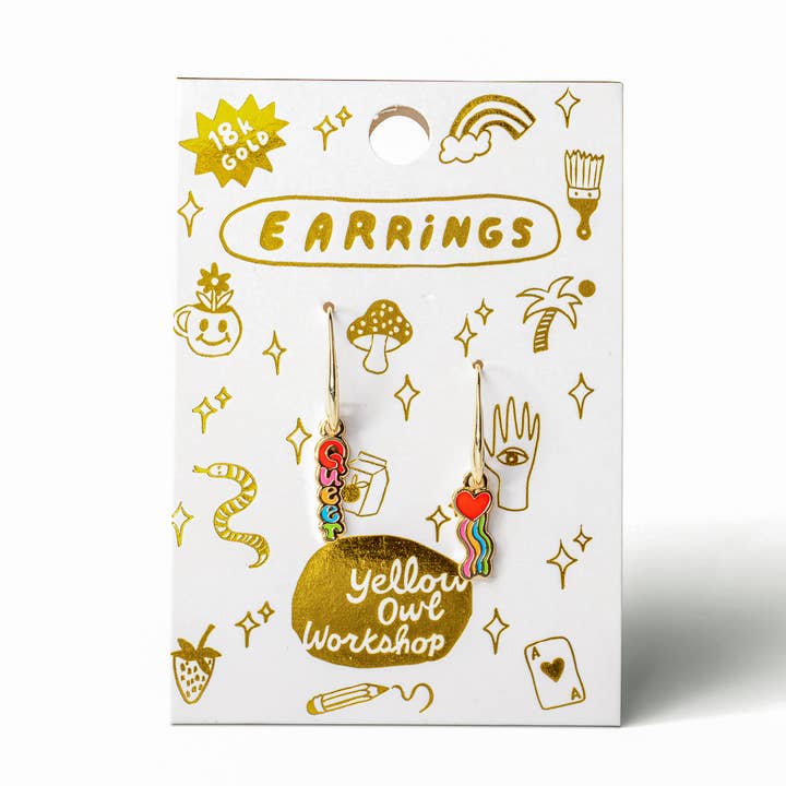 Yellow Owl Workshop - Wholesale Dangle Earrings - Queer Heart Earrings - Gold LGBTQ+ Pride Statement Jewelry1