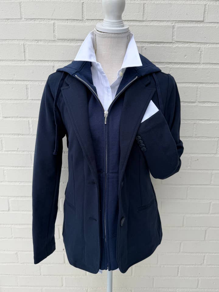 Tracey Hooded Blazer - Navy w Navy Hood for wholesale by Pearly Vine