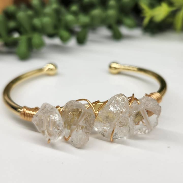 Clear Quartz 4 Rough Gemstones/Wire Wrapped Bangle for wholesale by Meraki Gemstones