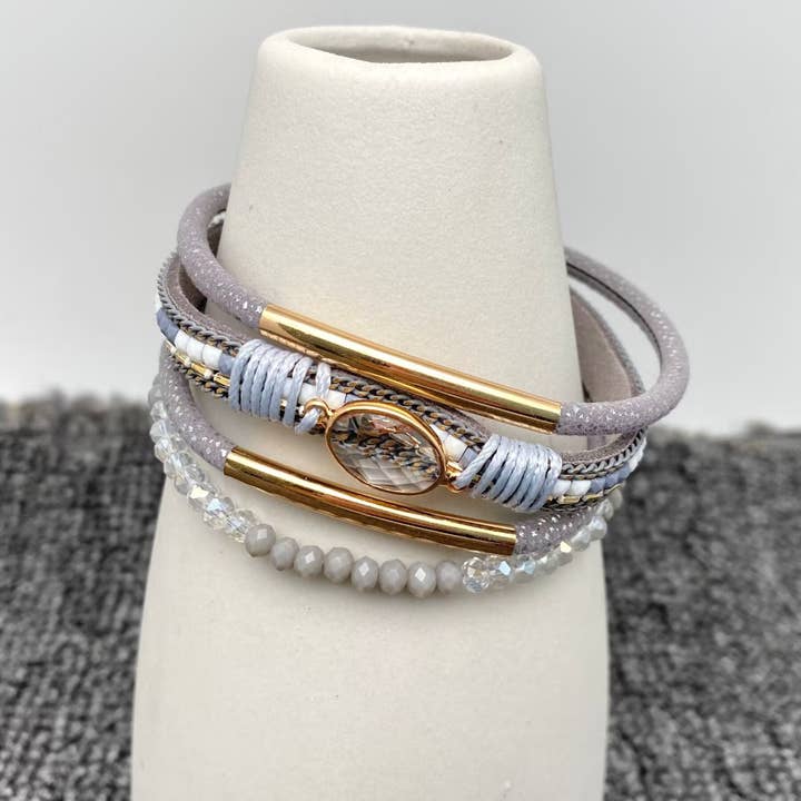 Mio Queena - Wholesale Beaded Bracelet - Leather Woven & Beaded 4-Layer Bracelet - LB