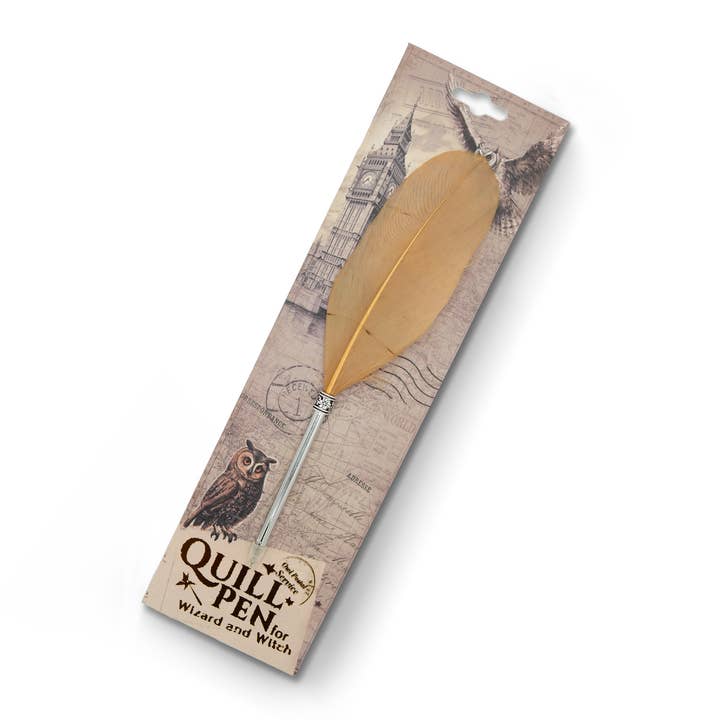 Lot de 10 stylos à bille Quill sur carte de support - Or pour la vente par Mad Witch Ltd