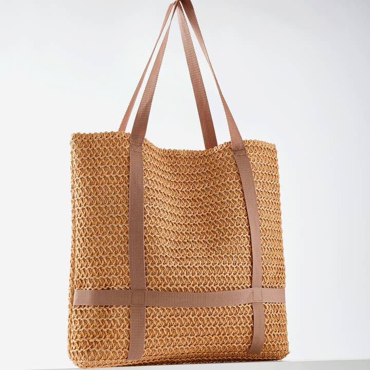 Woven Straw Tote, Natural for wholesale by Charlie Paige