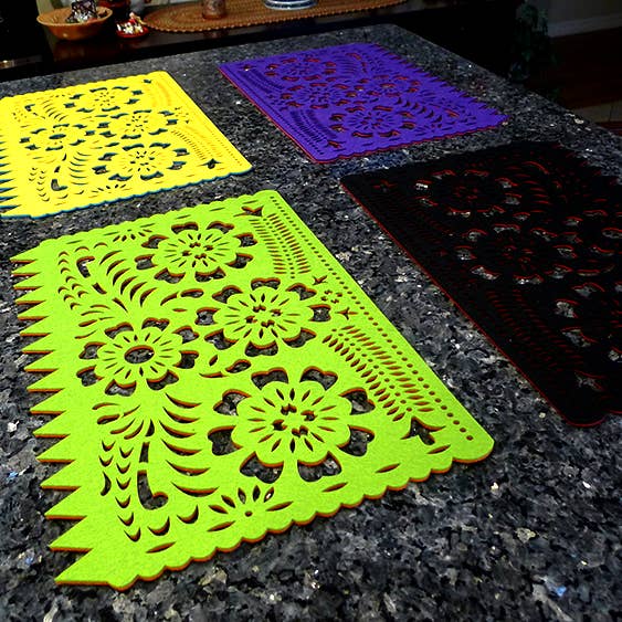Xochico - Wholesale Placemat - Double-sided Felt "Papel Picado" Placemat Sets (Florals)4