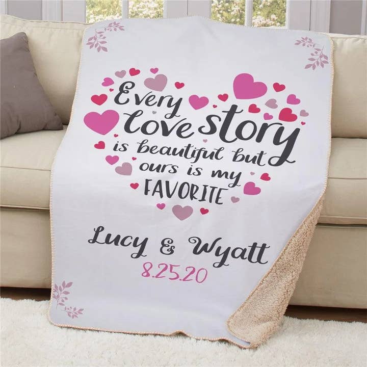 Personalized Every Love Story Sherpa Blanket for wholesale by Sunny Jar Personalized