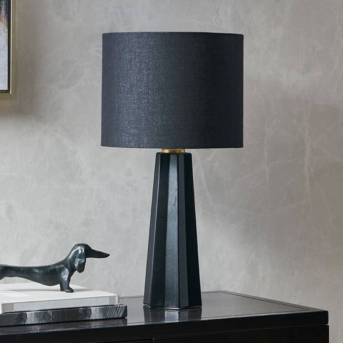 Matte Black Ceramic Ribbed Table Lamp for wholesale by Olliix