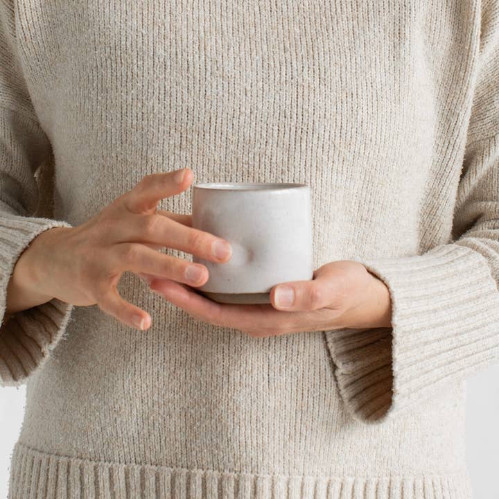 Classic White Ceramic Tumbler with Dimpled Sides for wholesale by Less Is More Studios