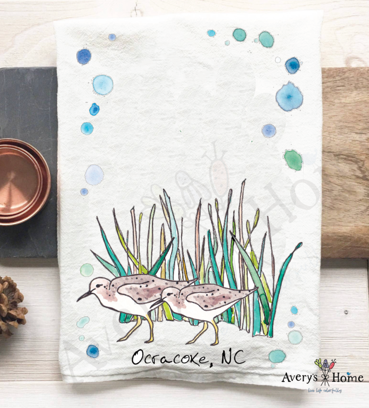 Avery's Home - Wholesale Tea Towel - Sandpipers with Beach Grass Bird Customizable Tea Towel14