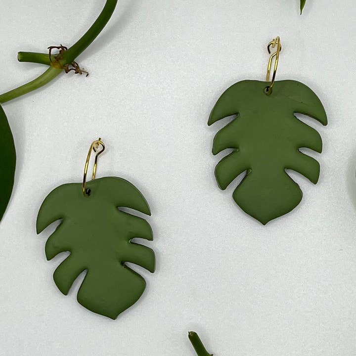 Plant Earrings, Monstera Leaf Clay Earrings - Hypoallergenic for wholesale by The Clay Arches