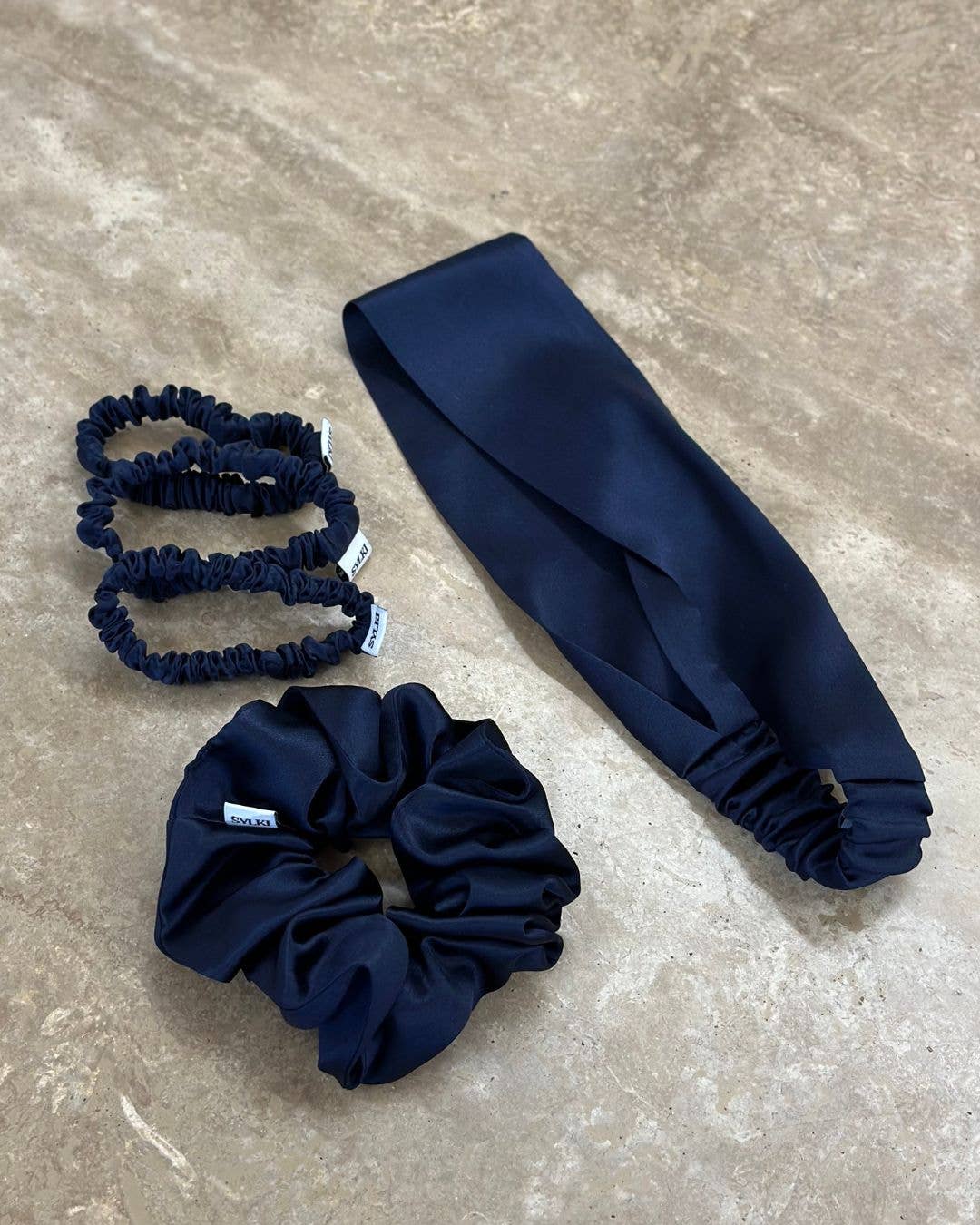 SYLKI – wholesale Fashion headband – women's – Silk Headband - Navy - Wide2
