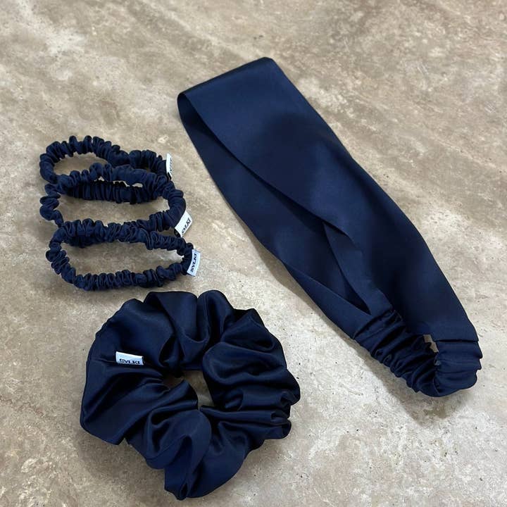 SYLKI – wholesale Fashion headband – women's – Silk Headband - Navy - Wide2