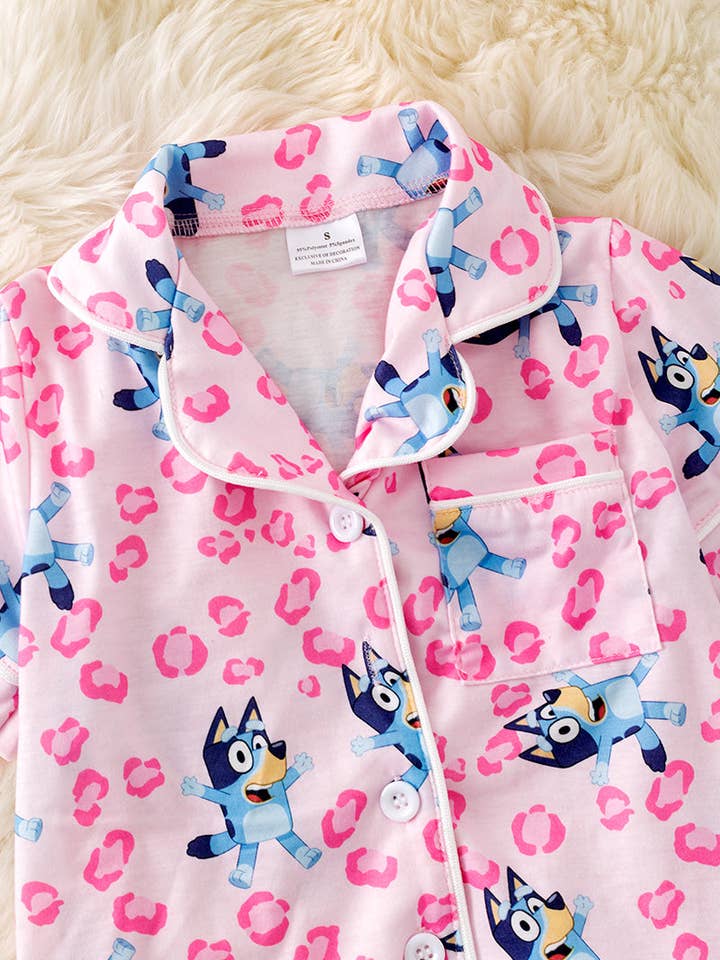 Kids Charm Online - Wholesale Sleepwear Set - Kids - Blu*y button up printed girls pajamas. PJG50132 JEAN2