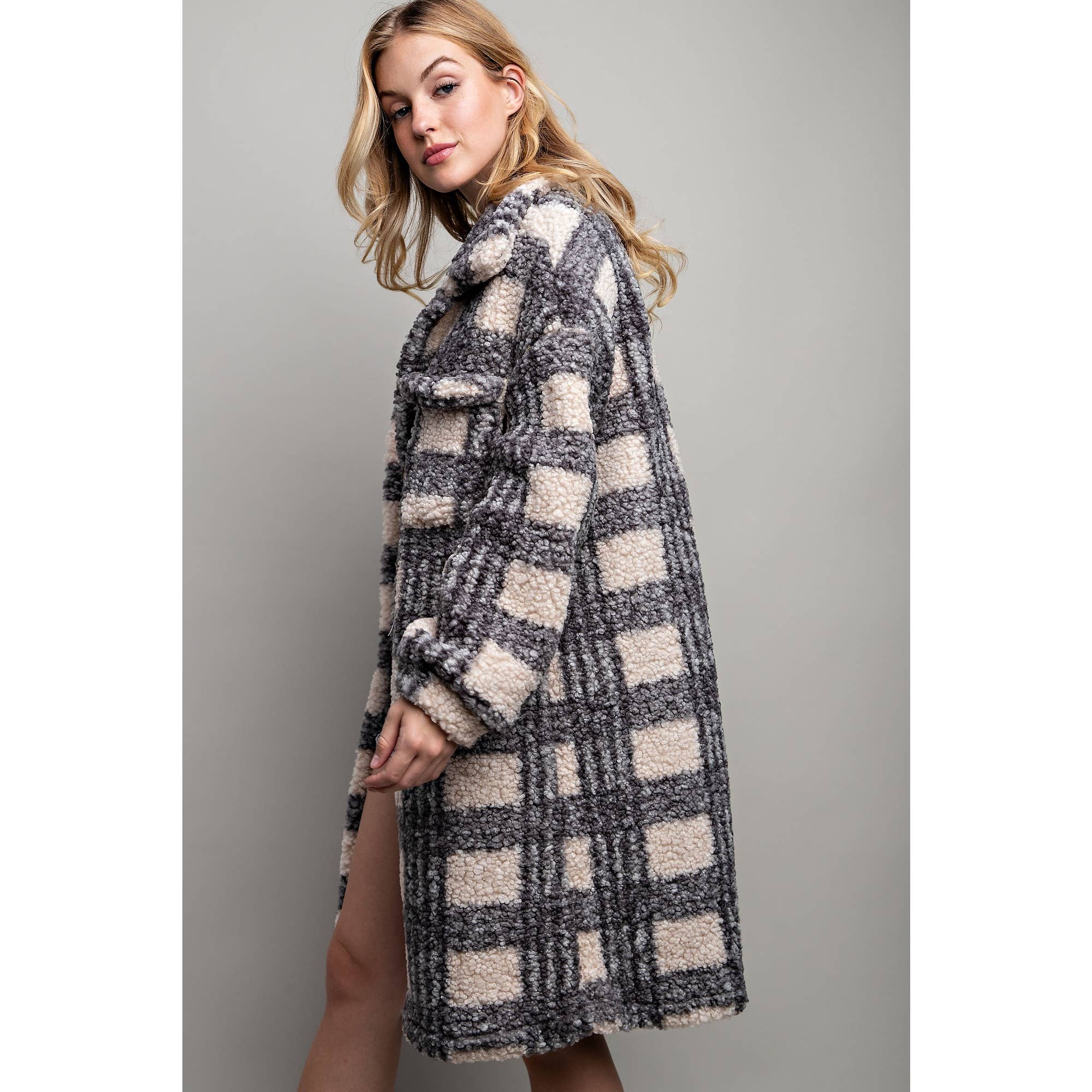 Sweet Generis – Engroshandel Jakke - Dame – PLAID TEDDY OVERSIZE JAKKE23