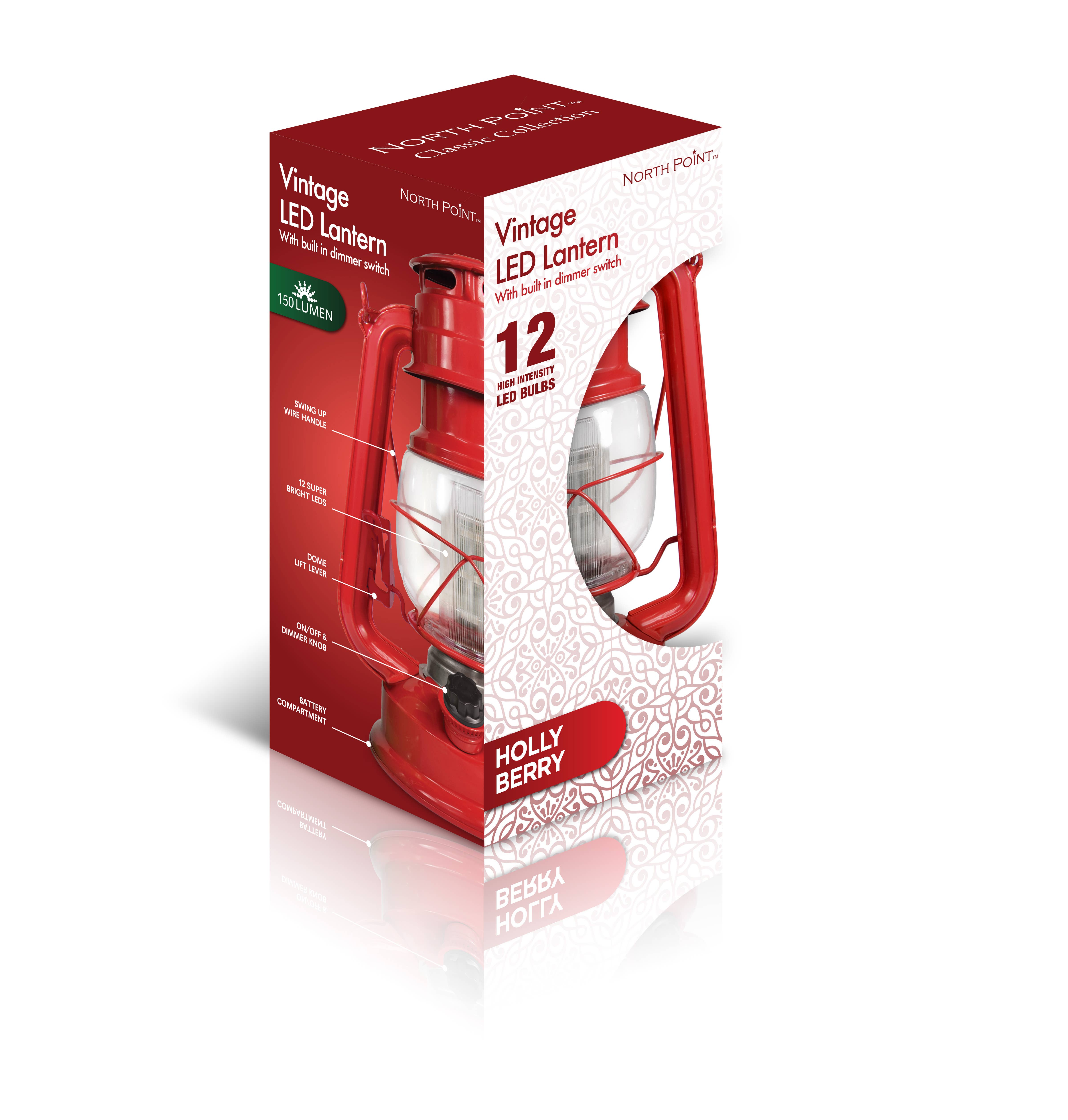 Style Asia - Wholesale Lantern - Northpoint Vintage Style Holly Berry Hurricane LED Lantern1