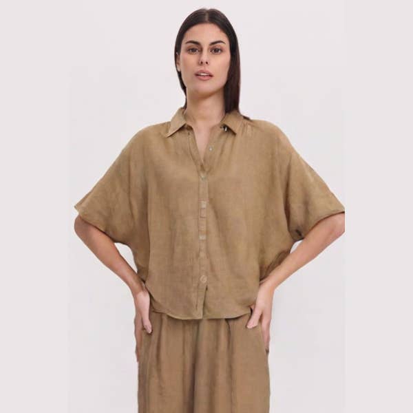 Camel Oversized linen shirt for wholesale on Faire