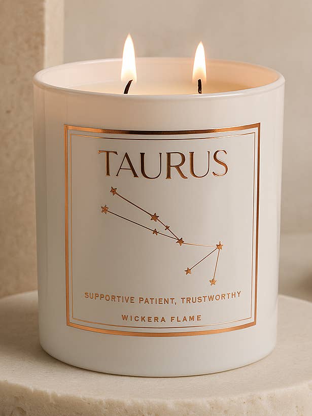 ♉ Bougie du zodiaque Taureau pour la vente par Wicker and flame