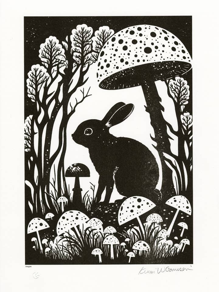 Wildlife Art Rabbit Hare - Black & White Art - A3 Risograph for wholesale by Risotopia