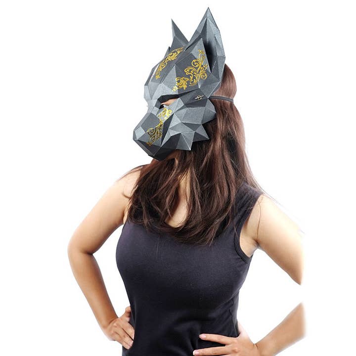 PAPERCRAFT WORLD - Wholesale DIY Craft Kit - 3D PaperCraft Futuristic Fox Origami Mask - Black4