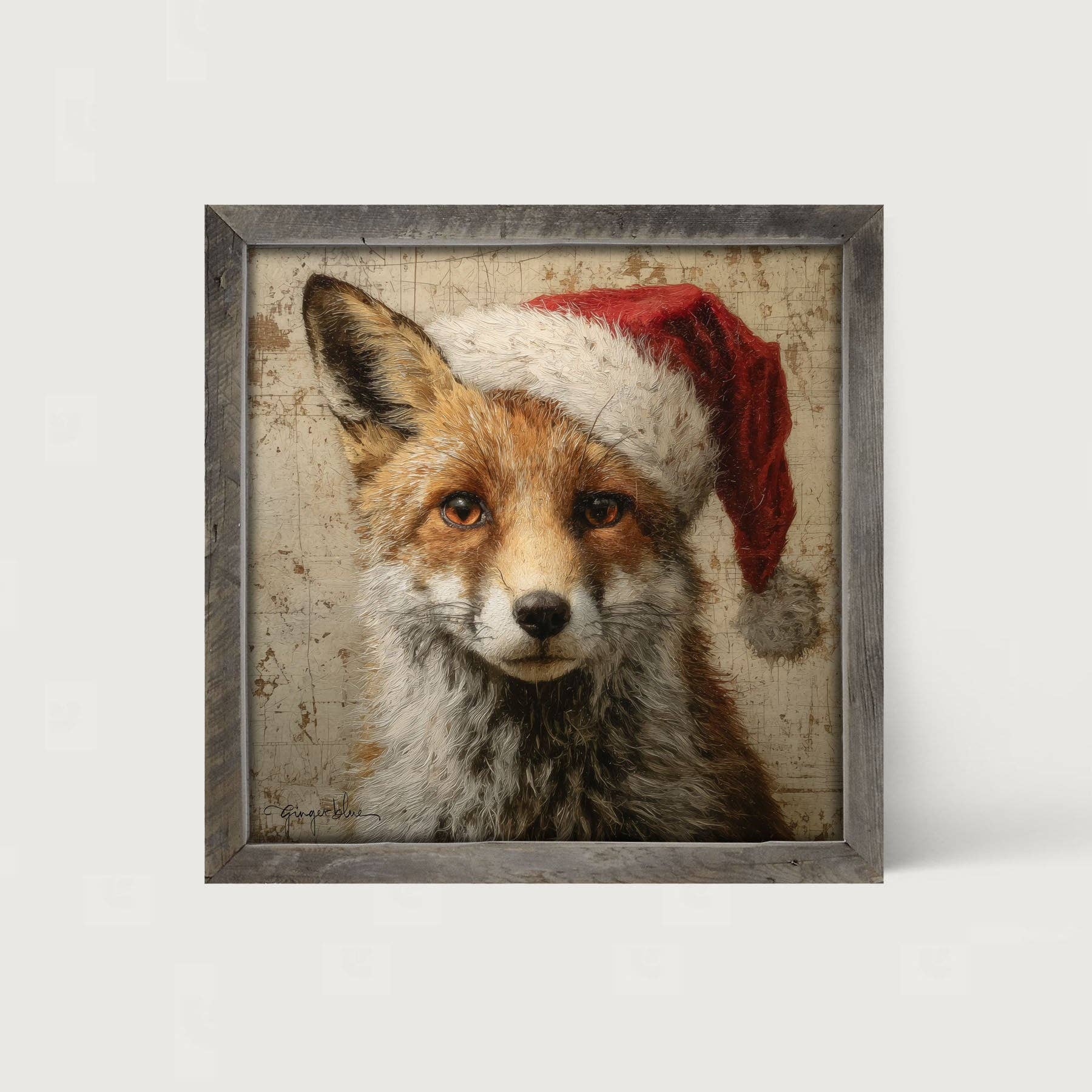 ginger blue - Wholesale Christmas Wall Art - Santa Hat Fox11