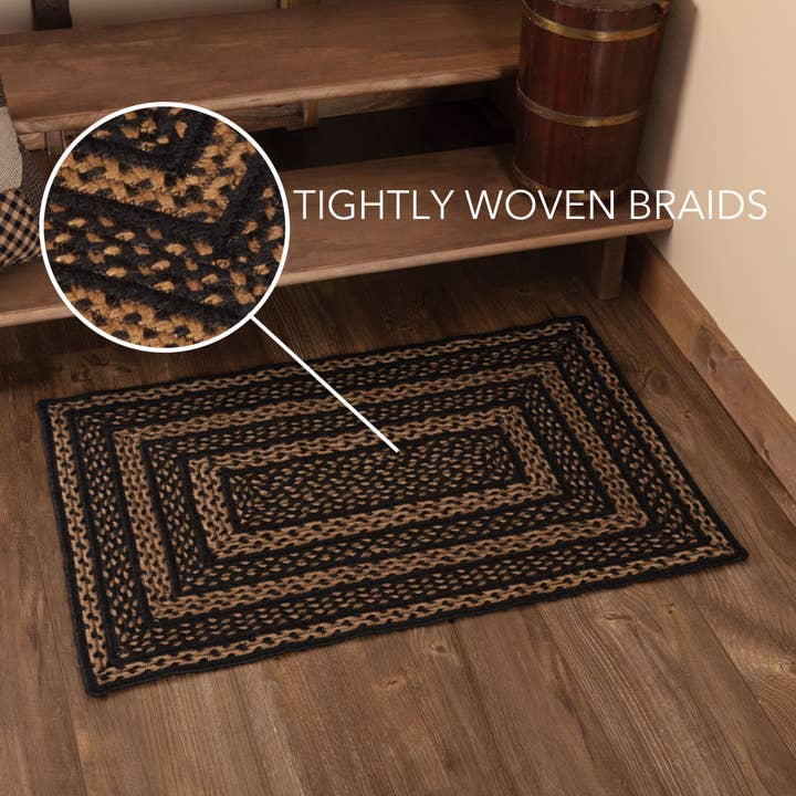 VHC Brands - Wholesale Area Rug - Black & Tan Jute Rug Rect 24x36