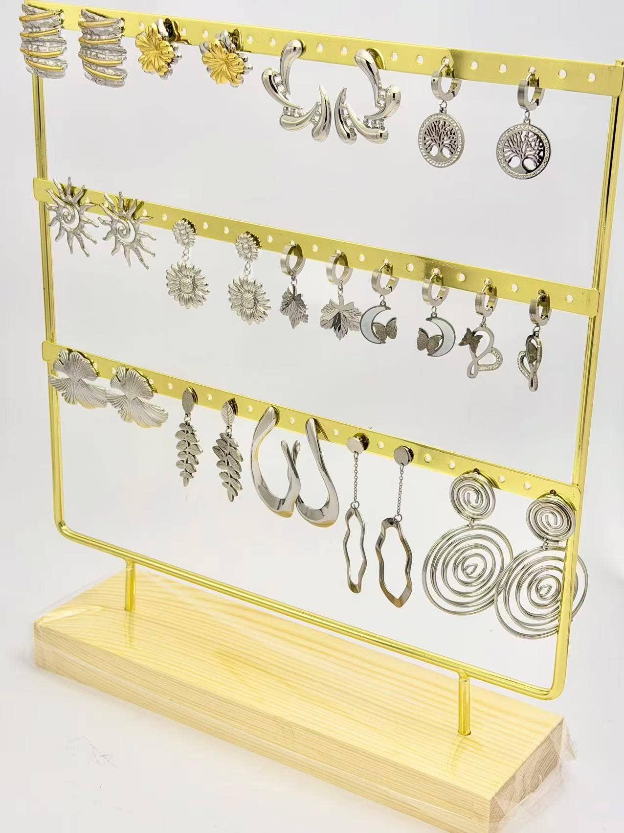 COSMOS - Wholesale Dangle Earrings - Set of 14 Pairs of Steel Earrings on Display2