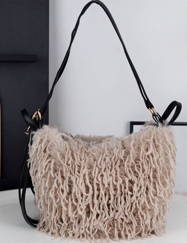 Sweetkama - Wholesale Shoulder Bag - Women's - Ladies Faux Mongolian Fur Tote Two Shoulder Bag SKAB40944