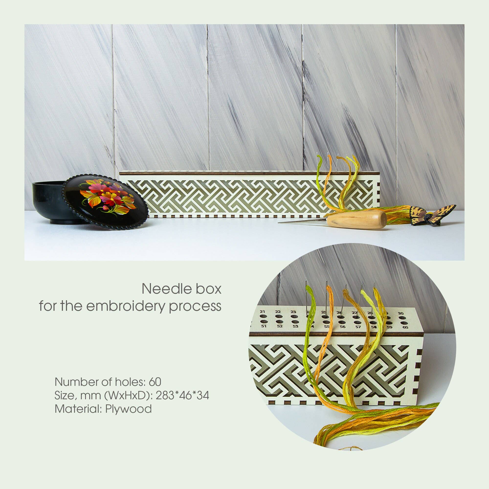 Embroidery craft - Wholesale Embroidery/Cross Stitch Supplies - Wooden Embroidery Needle Organizer Box – 60 Holes2